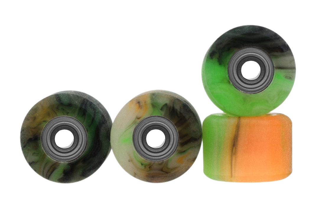 Teak Tuning Apex 61D Urethane Fingerboard Wheels, Mini "Shorty" Shape, Premium ABEC-9 Stealth Bearings - Spooky Swirl Colorway - Set of 4