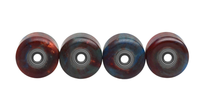 Teak Tuning Apex Urethane Fingerboard Wheels, New Street Style, Geode Series - ABEC-9 Stealth Bearings - 77D - Dark Rainbow Onyx Colorway