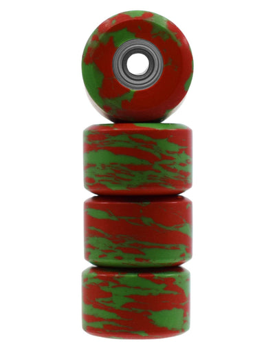 Teak Tuning *LIMITED RUN* Apex 65D All Terrain Polymer (ATP) Fingerboard Wheels, New Street Shape - Digital Swirls, Limited Series - Premium ABEC-9 Stealth Bearings - Poisoned Apple Colorway - Set of 6