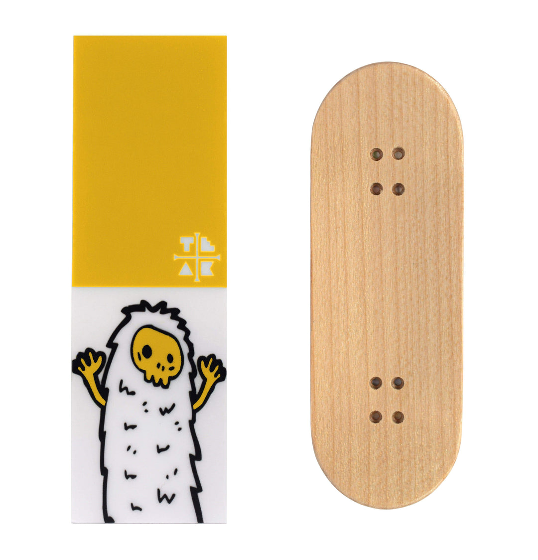 Teak Tuning Teak Swap Fingerboard Deck & Graphic Wrap - "Yellow Yeti" - 32mm x 97mm