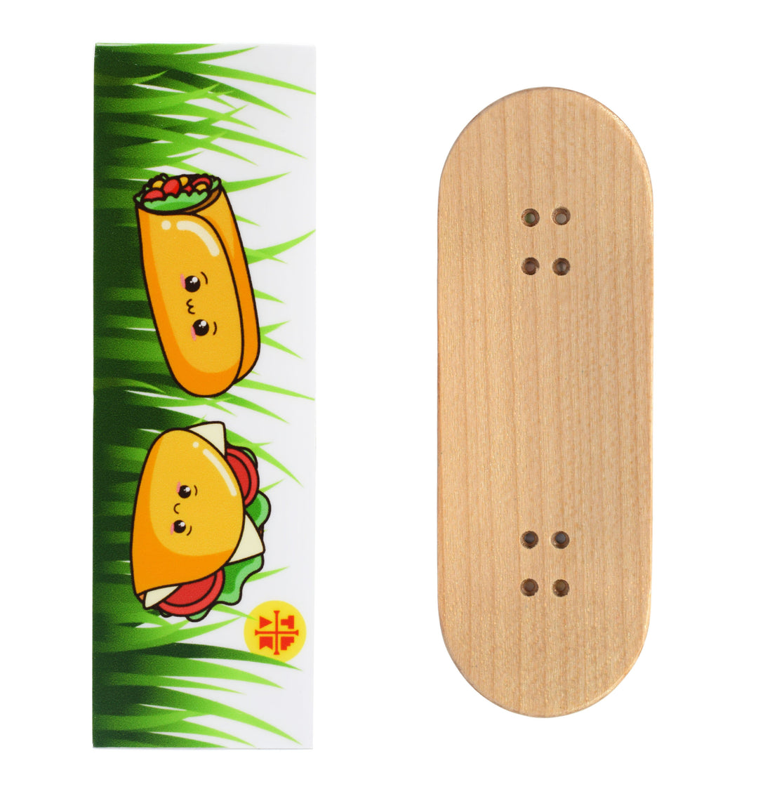 Teak Tuning Teak Swap Fingerboard Deck & Graphic Wrap - "Happy Tacos" - 32mm x 97mm