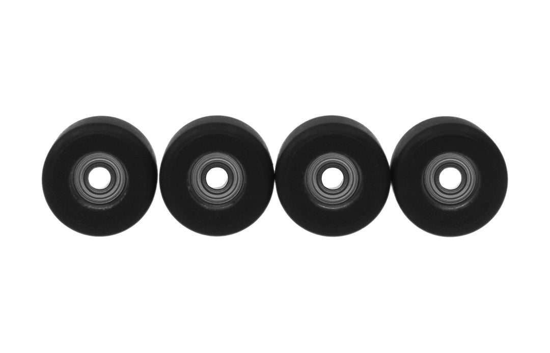 Teak Tuning Apex 71D Urethane Fingerboard Wheels, Mini "Shorty" Shape, Premium ABEC-9 Stealth Bearings - Pitch Black Colorway - Set of 4