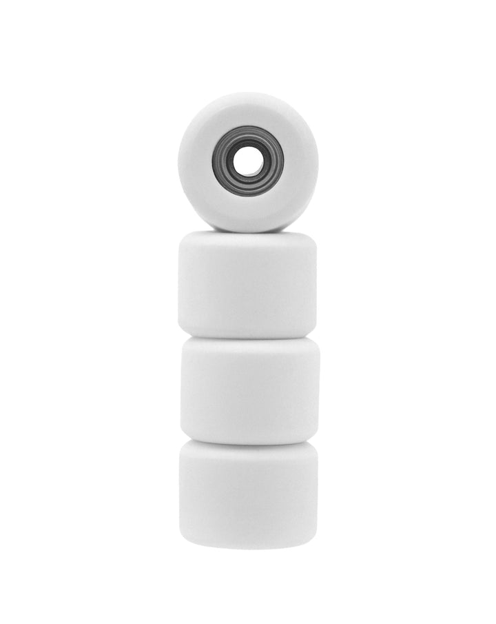 Teak Tuning Apex 71D Urethane Fingerboard Wheels, Mini "Shorty" Shape, Premium ABEC-9 Stealth Bearings - White Snow Colorway - Set of 4