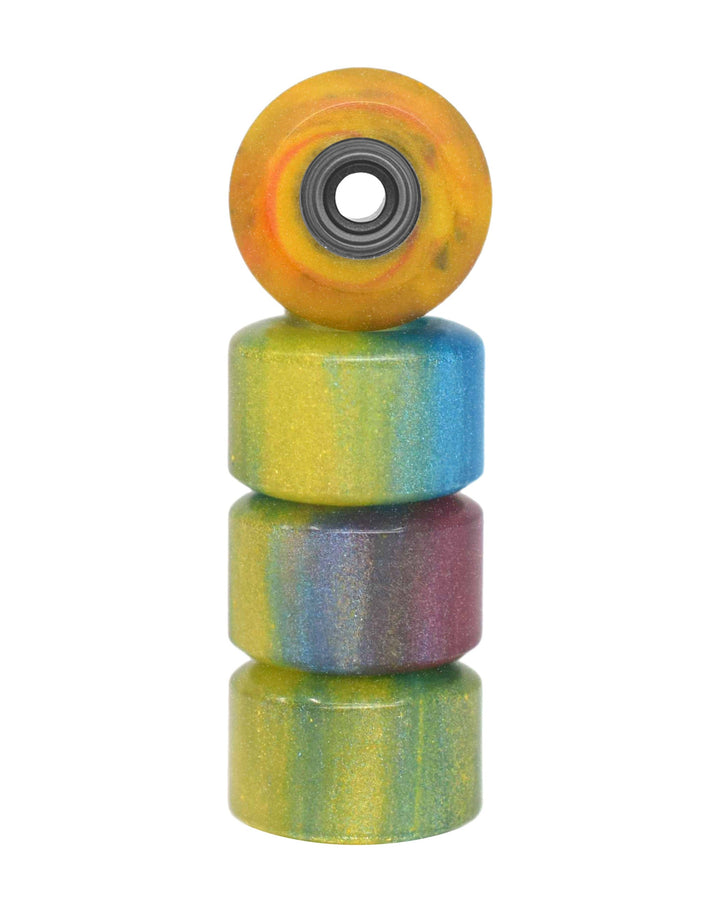 Teak Tuning Apex Urethane Fingerboard Wheels, New Street Style, Geode Series - ABEC-9 Stealth Bearings - 77D - Mystic Topaz Colorway
