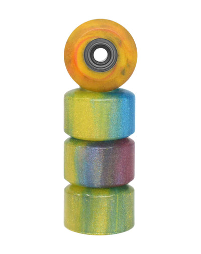 Teak Tuning Apex Urethane Fingerboard Wheels, New Street Style, Geode Series - ABEC-9 Stealth Bearings - 77D - Mystic Topaz Colorway