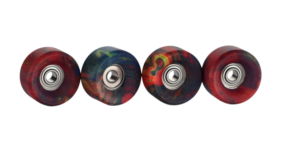 Teak Tuning Slim Bowl Fingerboard Wheels - 61D Urethane, ABEC-9 Bearings - Tie Dye Swirl Colorway