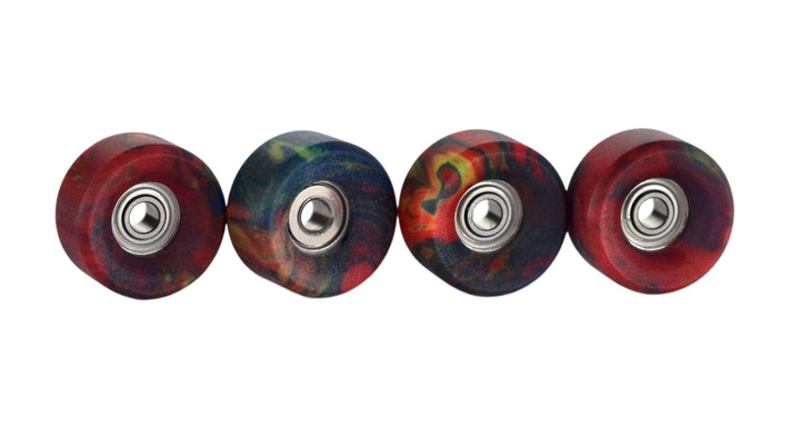 Teak Tuning Slim Bowl Fingerboard Wheels - 61D Urethane, ABEC-9 Bearings - Tie Dye Swirl Colorway