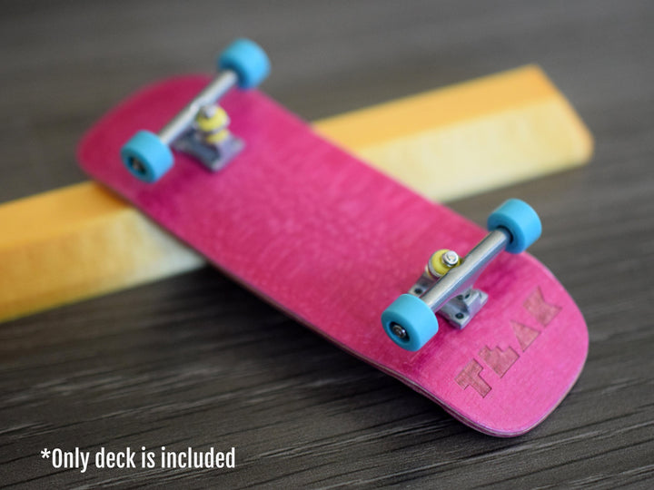 Teak Tuning PROlific Wooden 5 Ply Fingerboard Boxy Deck 32x96mm - Pink Flamingo - with Color Matching Mid Ply