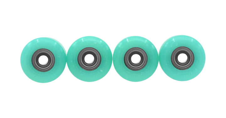 Teak Tuning Apex 71D Urethane Fingerboard Wheels, Mini "Shorty" Shape, Premium ABEC-9 Stealth Bearings - UV Neon Teak Teal Colorway - Set of 4