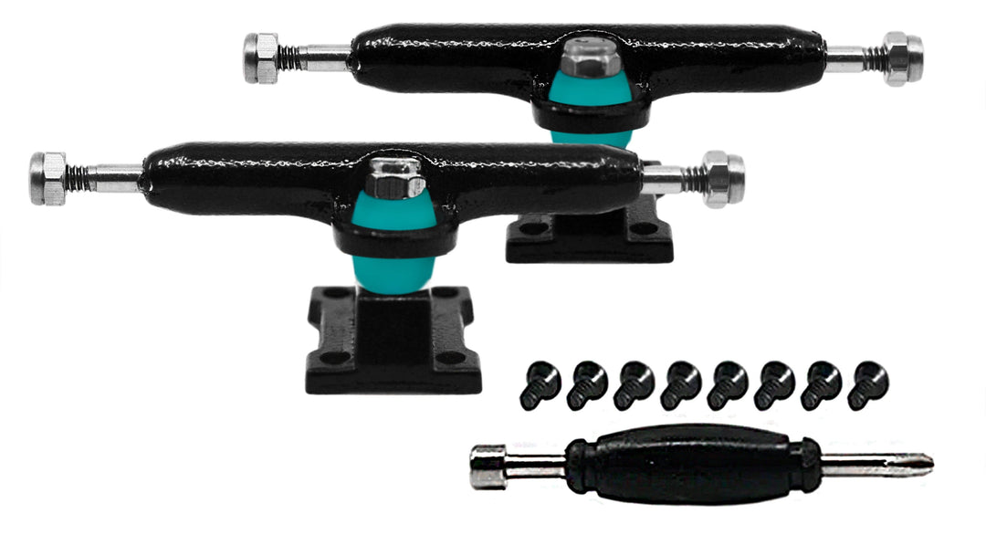 Teak Tuning Professional Shaped Prodigy Trucks, Midnight Black Colorway - 32mm Wide- Includes Free 61A Pro Duro Bubble Bushings in Teak Teal Black