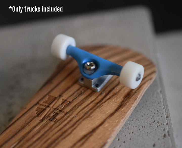 Teak Tuning Prodigy Pro Plus Trucks, Blue & Silver Mixed Colorway - 32mm Wide - Includes 61A Pro Duro Bubble Bushings in Clear Glow + 2 Clear Pivot Cups