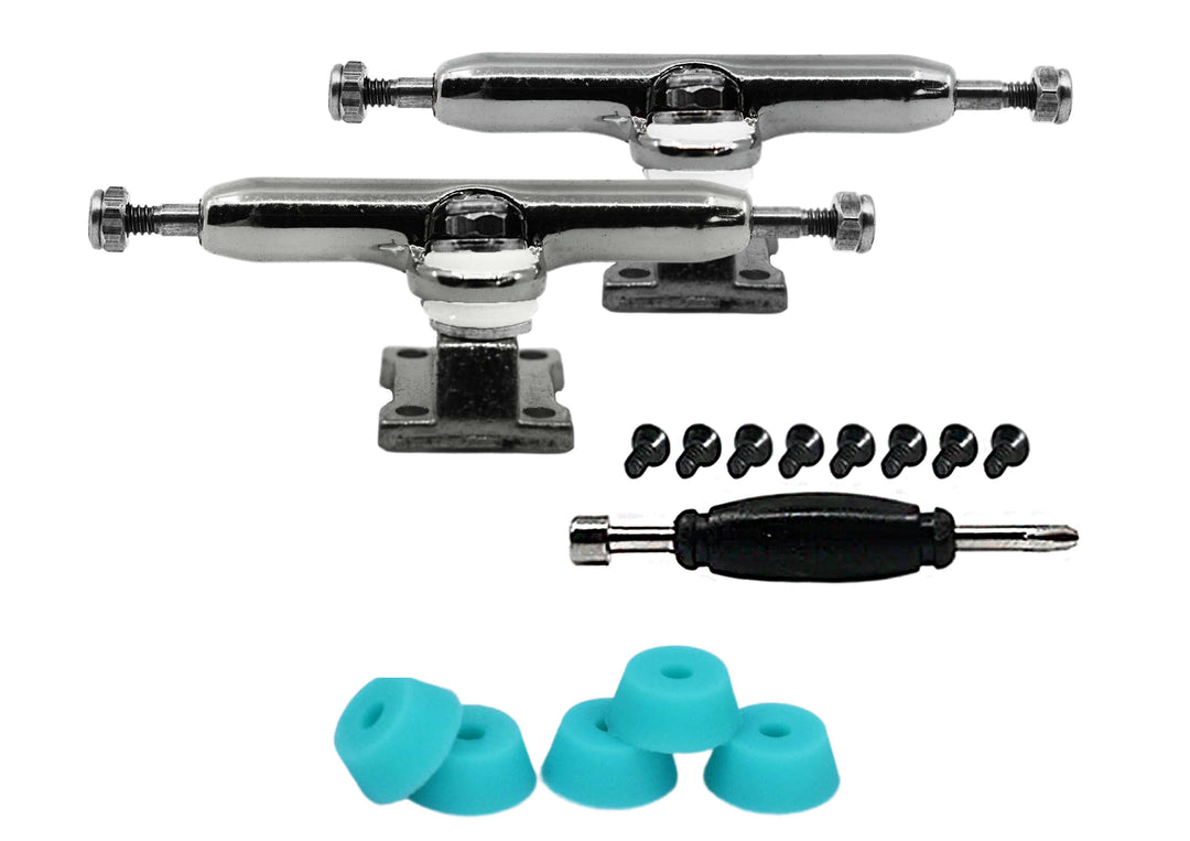 Teak Tuning Professional Shaped Prodigy Trucks,  Silver Chrome Colorway - 32mm Wide Silver Chrome