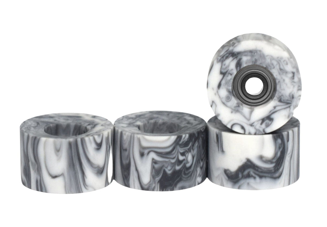 Teak Tuning Apex 71D Urethane Fingerboard Wheels, Cruiser Style, Bowl Shaped - with Premium ABEC-9 Stealth Bearings - Grey & White Swirl Colorway - Set of 4