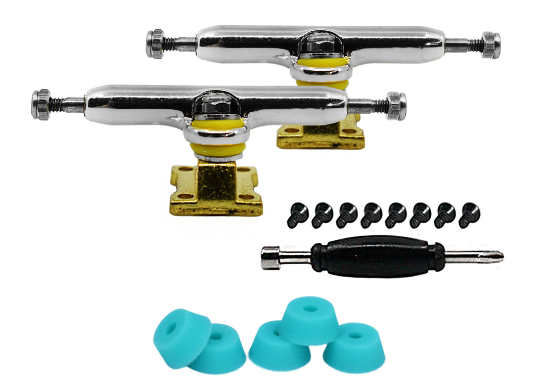 Teak Tuning Professional Shaped Prodigy Trucks, Silver and Gold "Beamers" Colorway - 32mm Wide Beamers Colorway