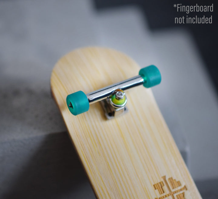 Teak Tuning Apex 71D Urethane Fingerboard Wheels, Mini "Shorty" Shape, Premium ABEC-9 Stealth Bearings - Jade Green Colorway - Set of 4