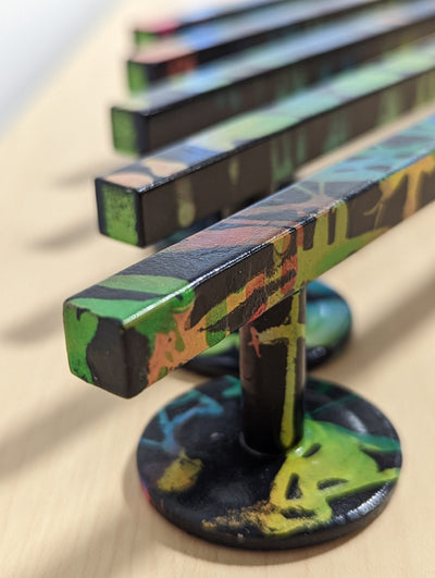 Teak Tuning Straight, Square Fingerboard Rail, 10" Long - Steel Construction - Florescent Swirl