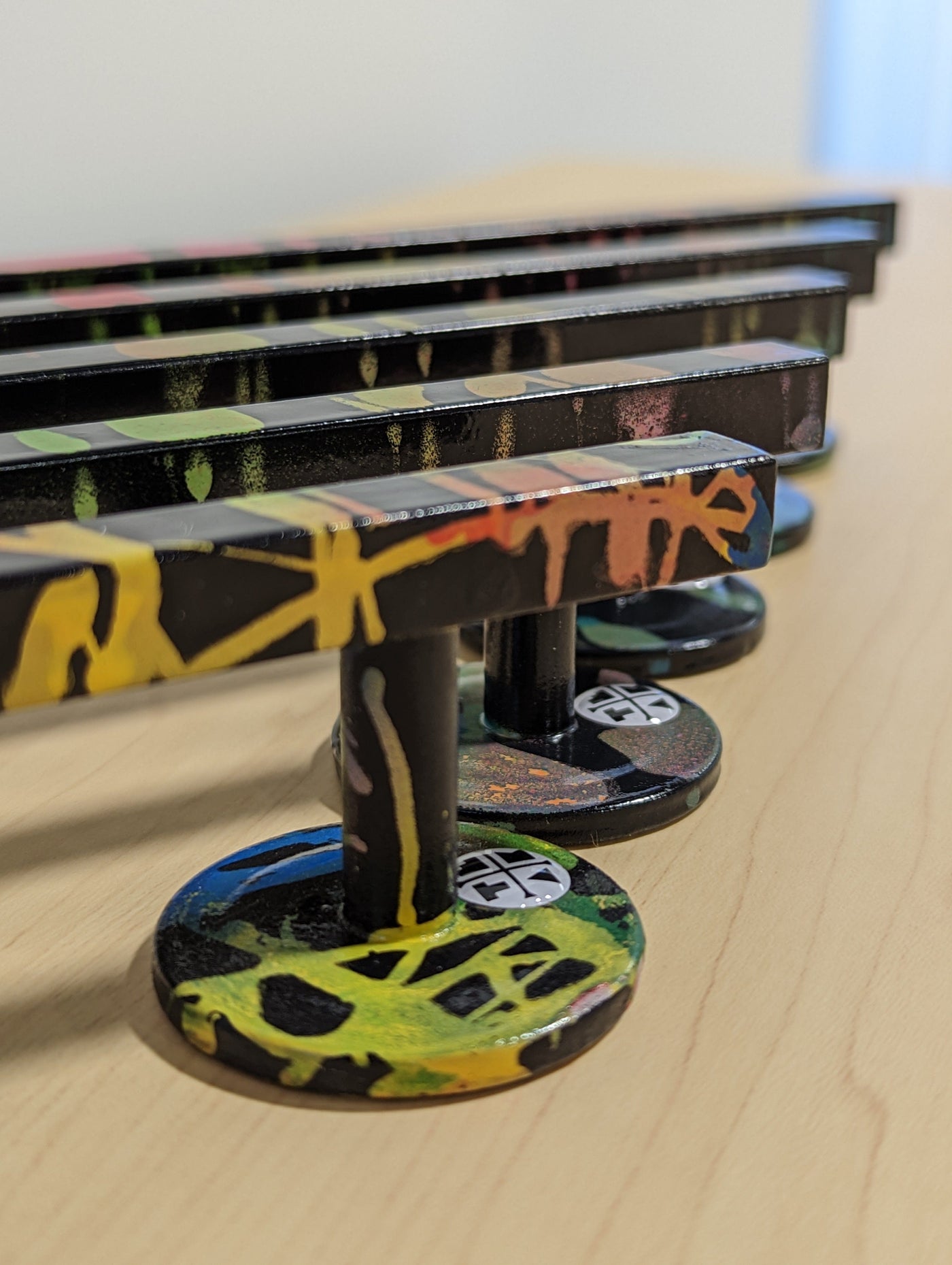 Teak Tuning Straight, Square Fingerboard Rail, 10" Long - Steel Construction - Florescent Swirl