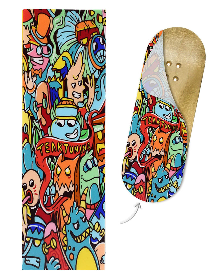 Teak Tuning Teak Swap Fingerboard Deck & Graphic Wrap - "Bubble Bushings & Monsters" - 32mm x 97mm