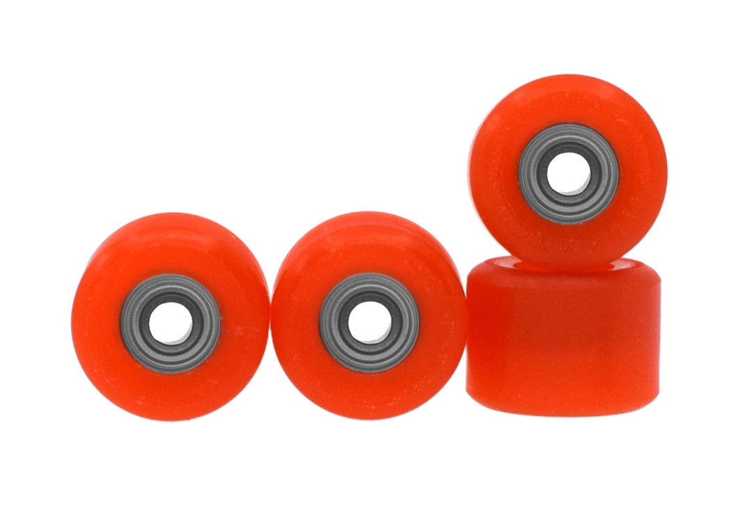 Teak Tuning Apex 71D Urethane Fingerboard Wheels, Mini "Shorty" Shape, Premium ABEC-9 Stealth Bearings - Lava Orange Colorway - Set of 4