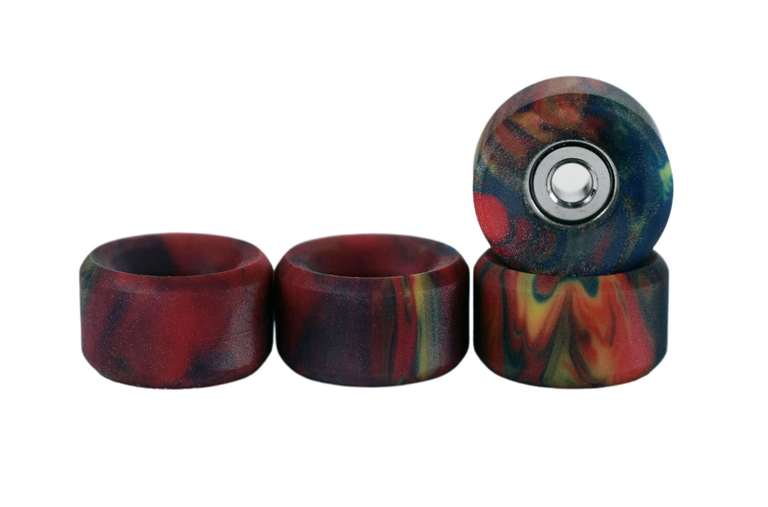 Teak Tuning Slim Bowl Fingerboard Wheels - 61D Urethane, ABEC-9 Bearings - Tie Dye Swirl Colorway