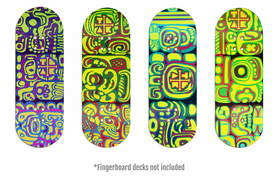 Teak Tuning Mayan Carvings Collection (4 Wraps) - Artist Collaboration Deck Graphic Wrap Set - 35mm x 110mm