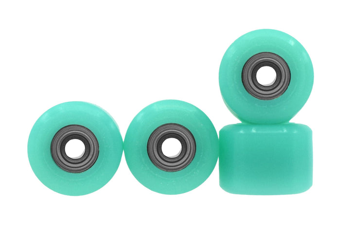 Teak Tuning Apex 71D Urethane Fingerboard Wheels, Mini "Shorty" Shape, Premium ABEC-9 Stealth Bearings - UV Neon Teak Teal Colorway - Set of 4