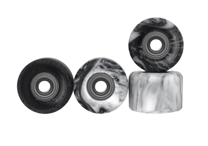 Teak Tuning Apex 61D Urethane Fingerboard Wheels, Mini "Shorty" Shape, Premium ABEC-9 Stealth Bearings - Grey & White Swirl Colorway - Set of 4