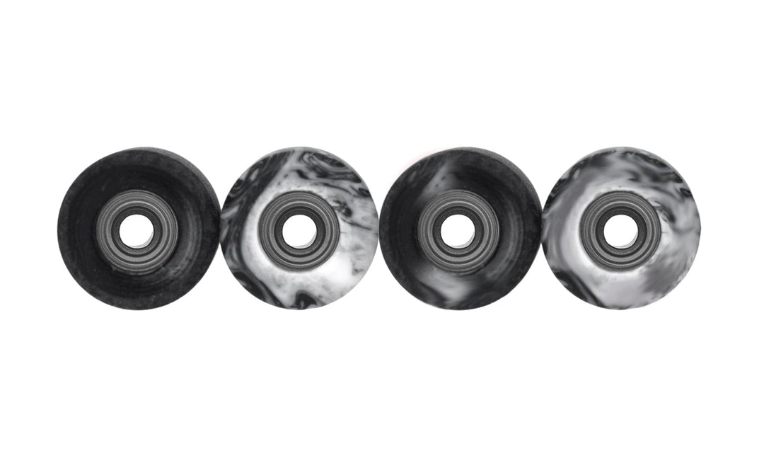 Teak Tuning Apex 61D Urethane Fingerboard Wheels, Mini "Shorty" Shape, Premium ABEC-9 Stealth Bearings - Grey & White Swirl Colorway - Set of 4