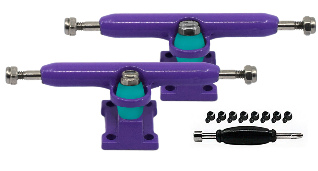 Teak Tuning Professional Shaped Prodigy Trucks, Purple Colorway - 32mm Wide- Includes Free 61A Pro Duro Bubble Bushings in Teak Teal Purple