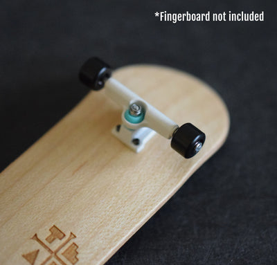 Teak Tuning Apex 85D Performance Plastic Fingerboard Wheels, Mini "Shorty" Shape - Premium ABEC-9 Stealth Bearings - Black Ice Colorway - Set of 4