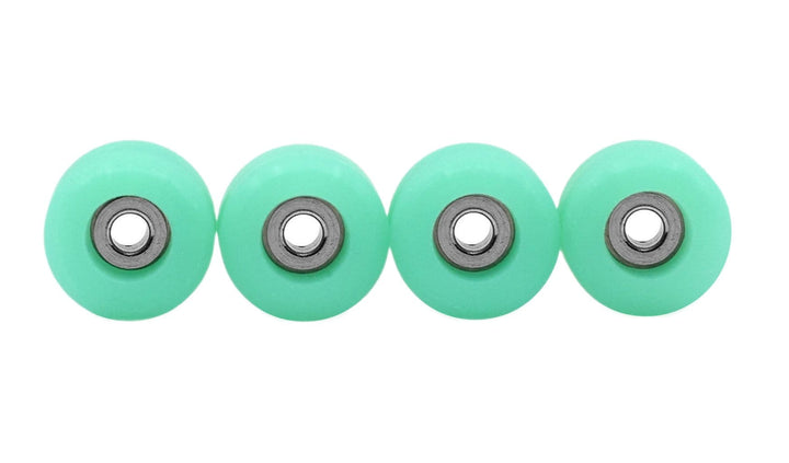 Teak Tuning Apex 71D Urethane Fingerboard Wheels, New Street Shape, Ultra Spin Bearings - UV Neon Teak Teal Colorway - Set of 4