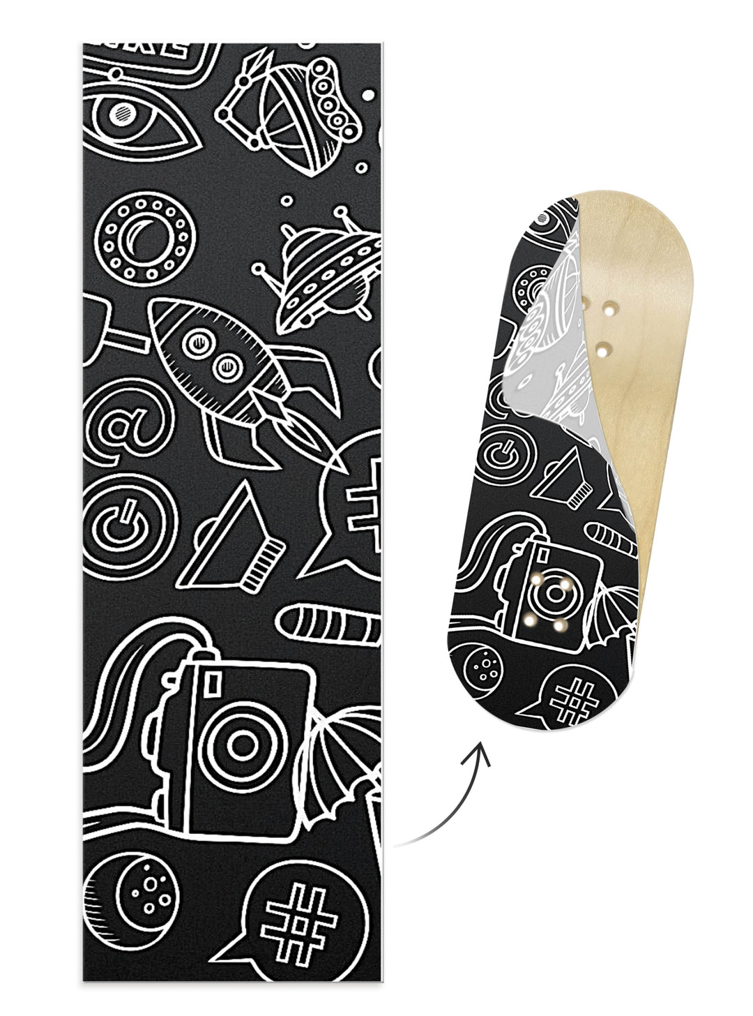 Teak Tuning Limited Edition "Black & White Space Sketch" Deck Graphic Wrap - 35mm x 110mm