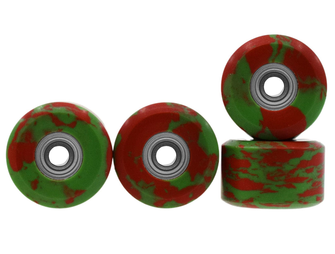 Teak Tuning *LIMITED RUN* Apex 65D All Terrain Polymer (ATP) Fingerboard Wheels, New Street Shape - Digital Swirls, Limited Series - Premium ABEC-9 Stealth Bearings - Poisoned Apple Colorway - Set of 6