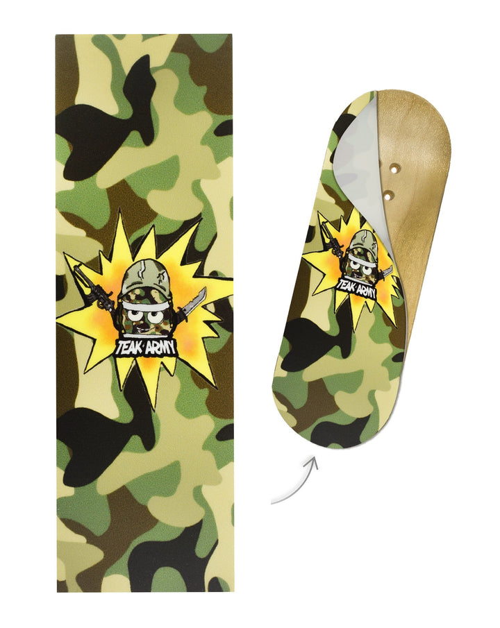 Teak Tuning Teak Swap Fingerboard Deck & Graphic Wrap - "Teak Army Camo"  - 32mm x 97mm