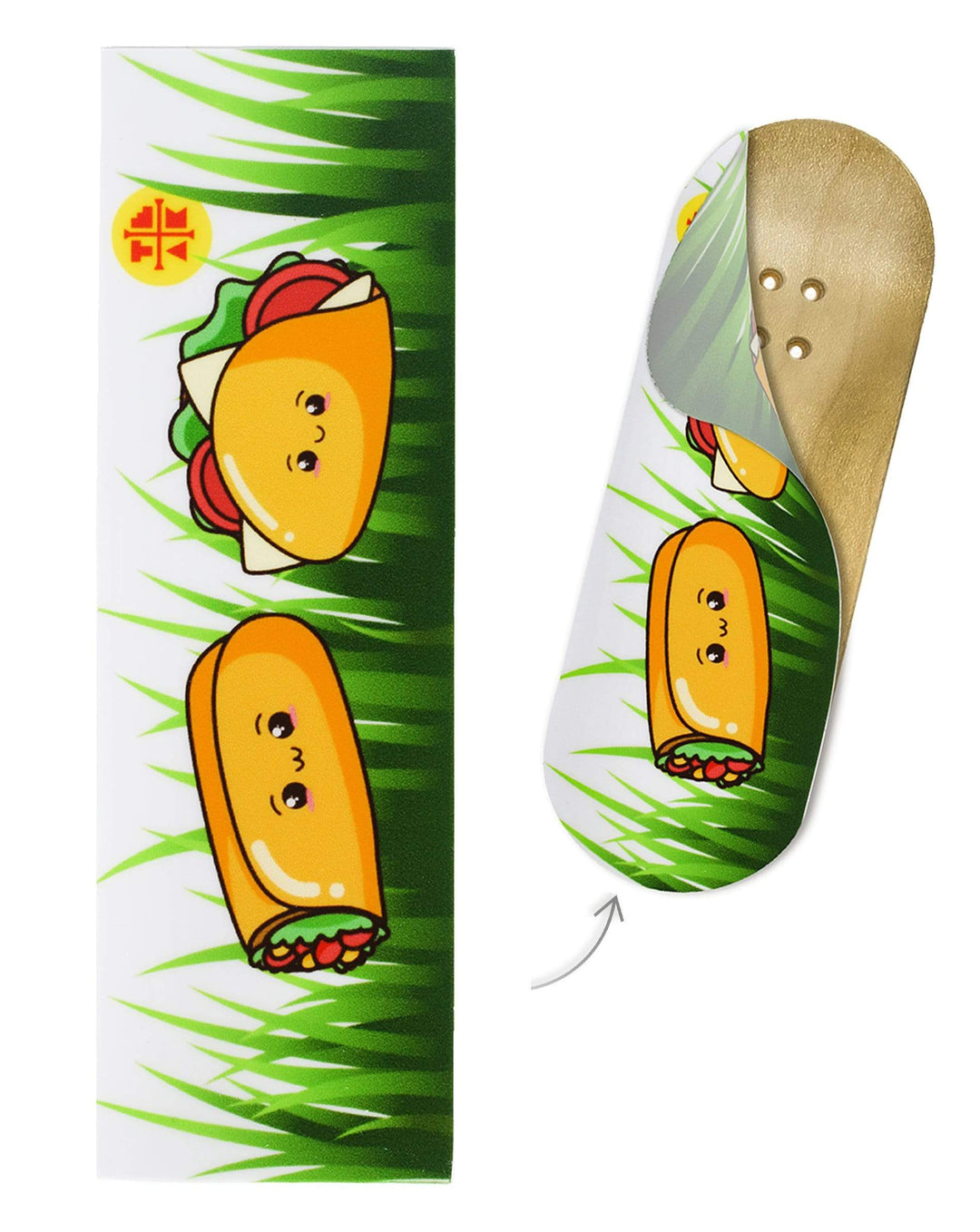 Teak Tuning Teak Swap Fingerboard Deck & Graphic Wrap - "Happy Tacos" - 32mm x 97mm