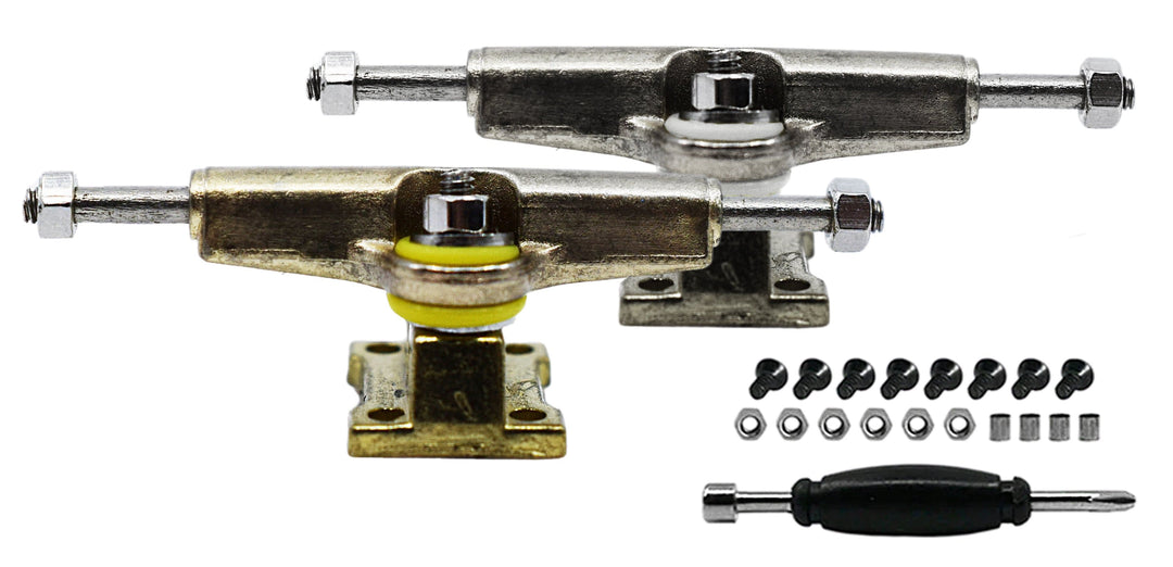 Teak Tuning Fingerboard Spacer Trucks with Standard Tuning, "Side Show" - Gold & Silver - 32mm Width