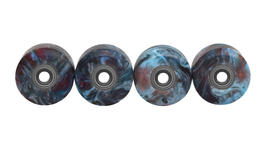 Teak Tuning Apex Urethane Fingerboard Wheels, New Street Style, Geode Series - ABEC-9 Stealth Bearings - 77D - Molten Ice Ore Colorway