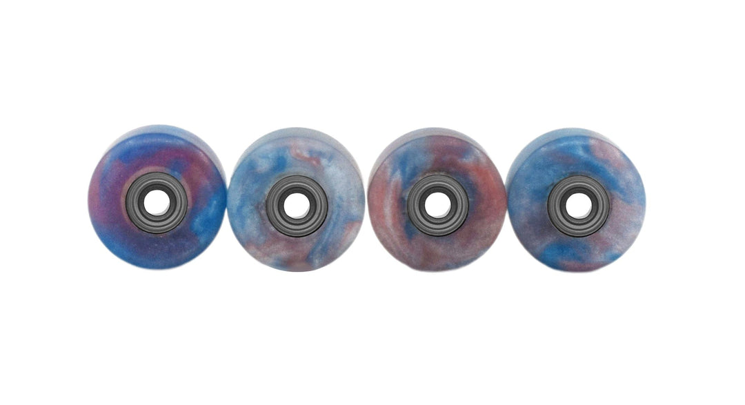 Teak Tuning Apex Urethane Fingerboard Wheels, New Street Style, Geode Series - ABEC-9 Stealth Bearings - 77D - Tanzanite Swirl Colorway