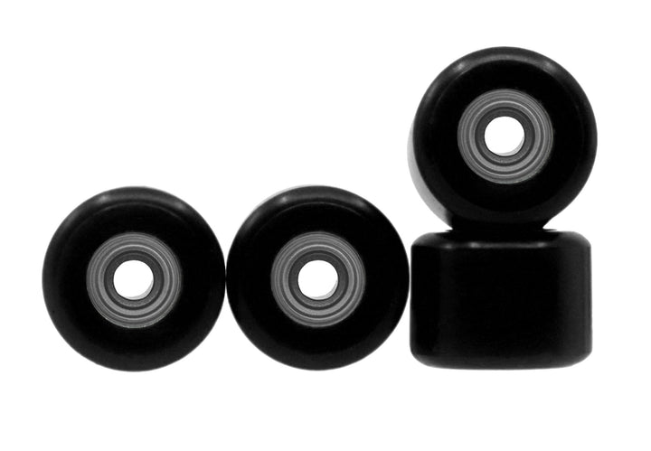 Teak Tuning Apex 85D Performance Plastic Fingerboard Wheels, Mini "Shorty" Shape - Premium ABEC-9 Stealth Bearings - Black Ice Colorway - Set of 4